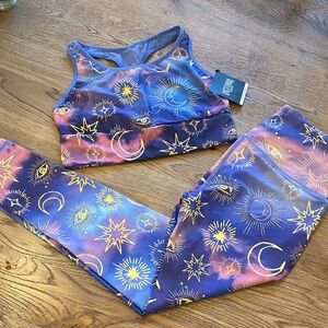 Victoria's Secret Sun, Eye, Moon Sport Bra & leggings set in Blue & Purple NWT